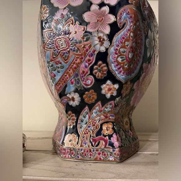 Chinese Temple Jar / Vase Hexagon Noir Porcelain Black - Picture 5 of 11